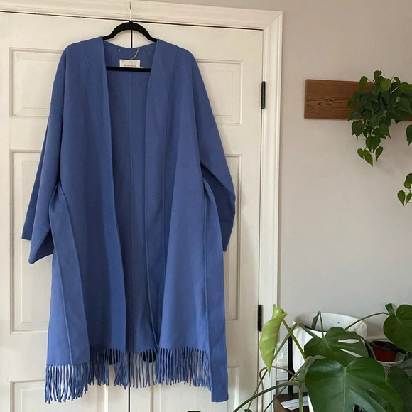 Zimmermann Fringed Wool Coat Wrap Robe‎ Style Trench Coat Periwinkle Blue Size 3 - Picture 5 of 12